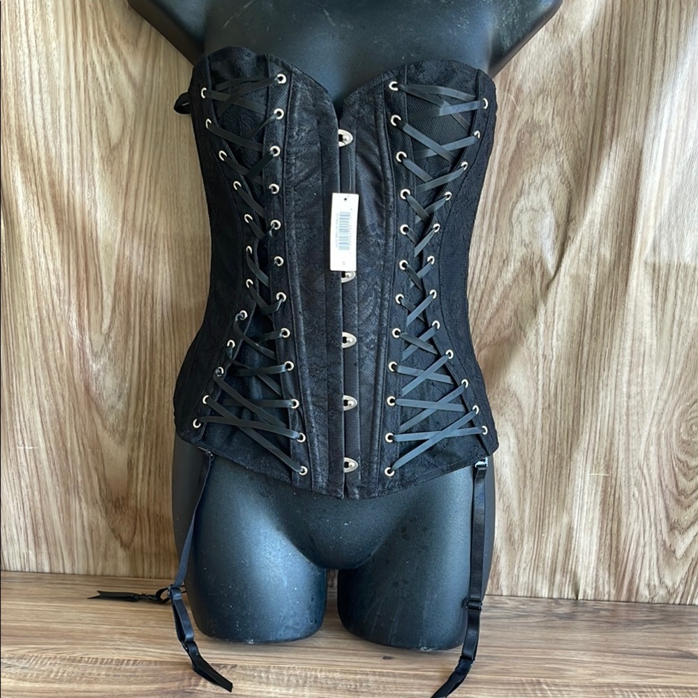 NWT Adore Me Black lace corset size S ribbon lacing